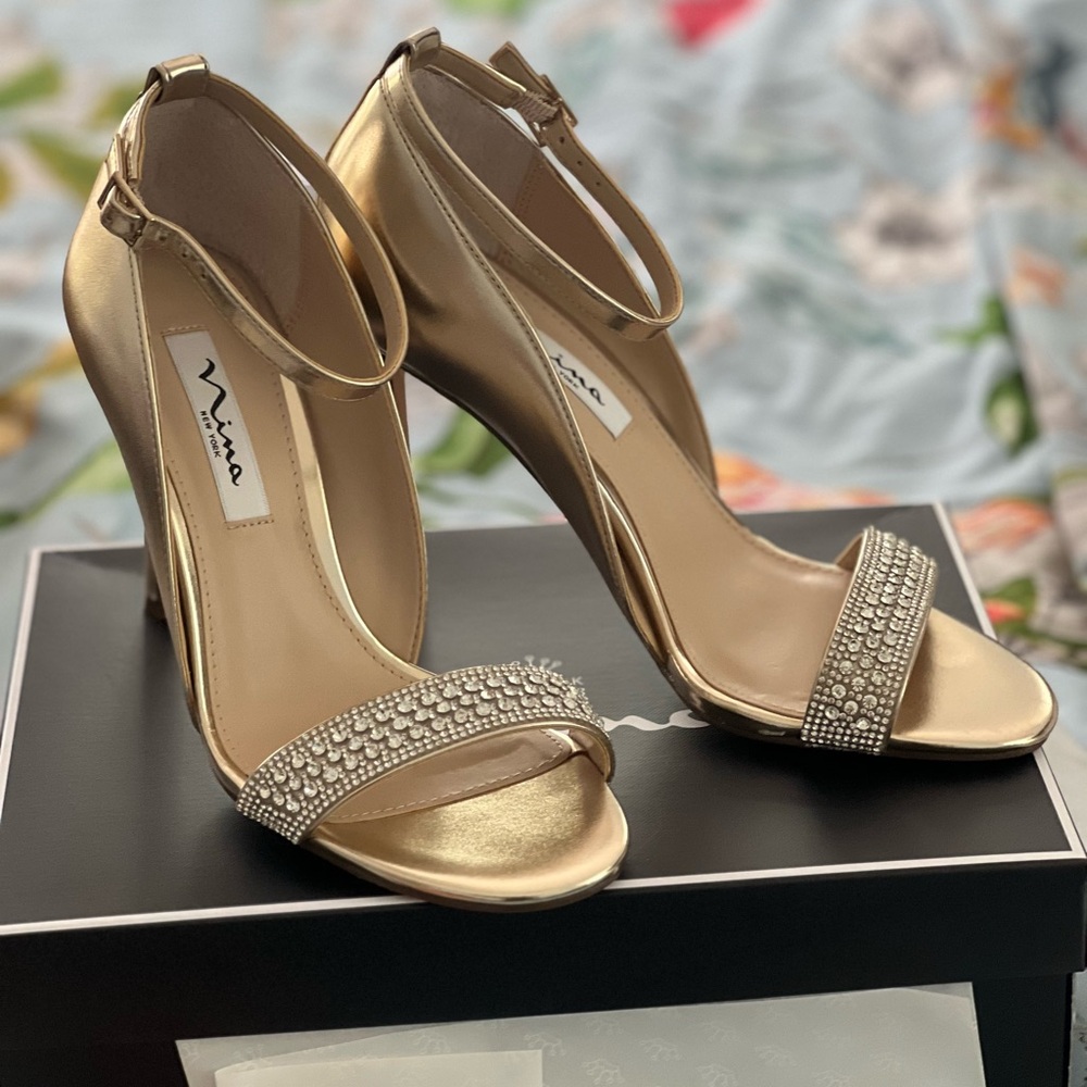Nina Gold Heels with Sparkling Accents